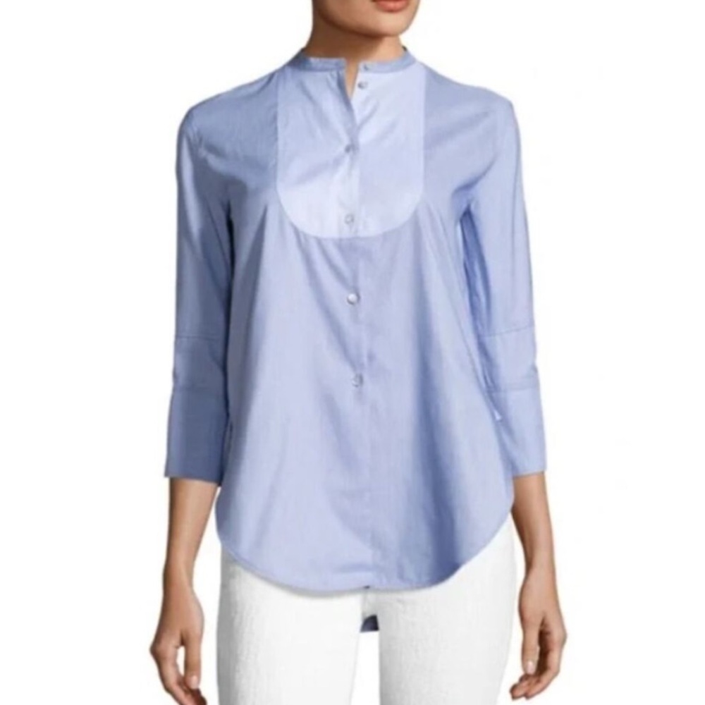 Helmut Lang Pinstriped Bib Shirt Sz S Cotton Classic Preppy Blue